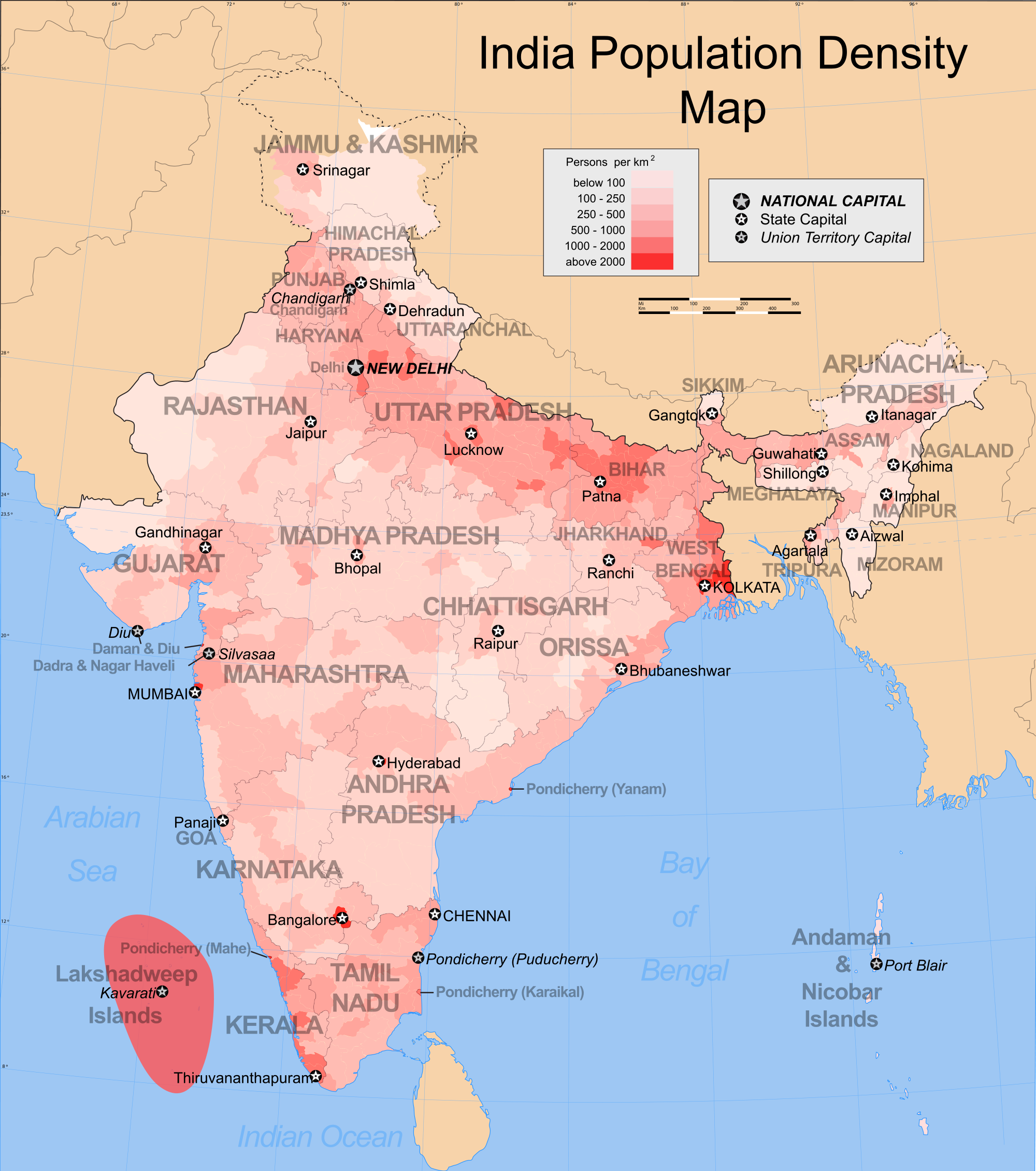 Rank of Indian States Based on Population Density